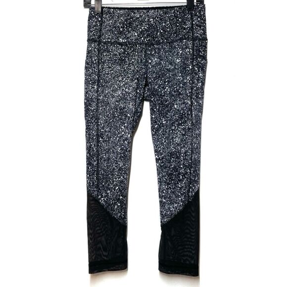 Lululemon Womens Leggings 6 Black White Pace Rival Crop Marathon Splatter Run - Picture 5 of 8